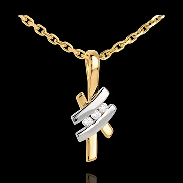 Pendant Precious Nest - Sinogram trilogy - white and yellow gold - 18 carats
