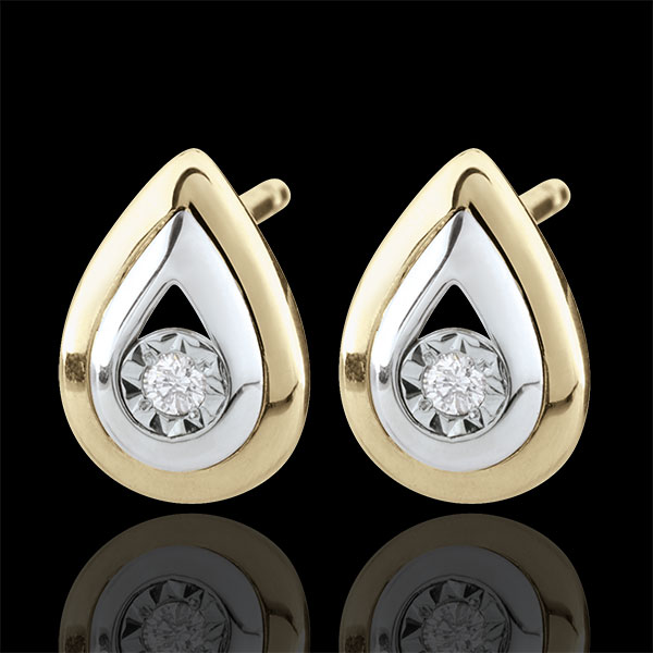 Yellow Gold and White Gold Antelope Tear-drop Stud Earrings