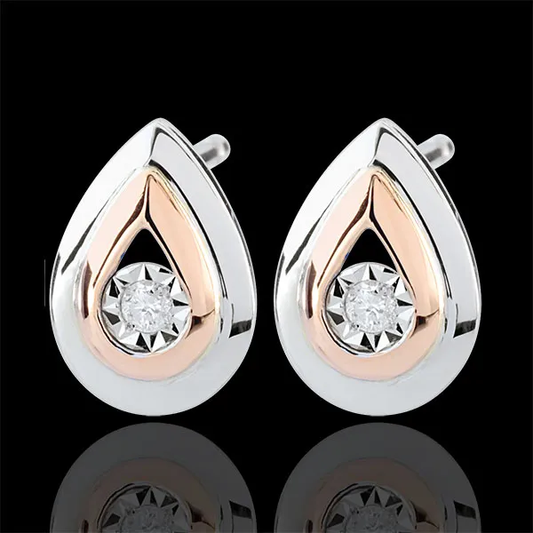 Pendientes Lágrimas de Antílope - pendientes cortos oro rosa y oro blanco 9 quilates