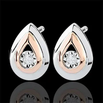Pendientes Lágrimas de Antílope - pendientes cortos oro rosa y oro blanco 9 quilates
