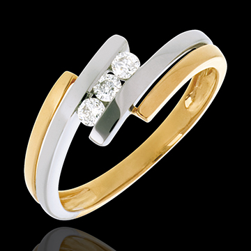Trilogía Nido Precioso - Doble junco - oro blanco y oro amarillo 18 quilates - 3 diamantes