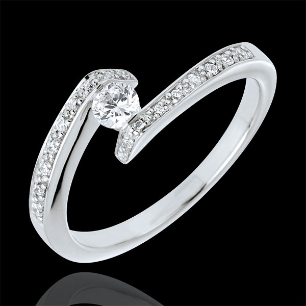 Anillo solitario acompañado Nido Precioso - Promesa - oro blanco 18 quilates - 3 diamantes 0.15 quilates