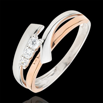 Anillo de compromiso Nido Precioso - Trilogía Variación - 3 diamantes - oro rosa y oro blanco y oro amarillo 9 quilates
