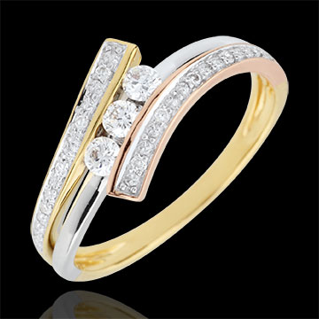 Anillo Trilogía Nido Precioso - Odinia - tres oros, oro blanco, amarillo y rosa 9 quilates