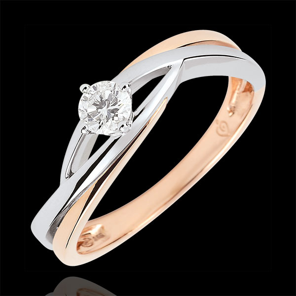 Anillo solitario Nido Precioso - Dova - oro blanco y oro rosa 9 quilates - diamante 0.15 quilates