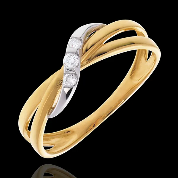 Anillo Triología Aros - oro amarillo y oro blanco 18 quilates - 3 diamantes