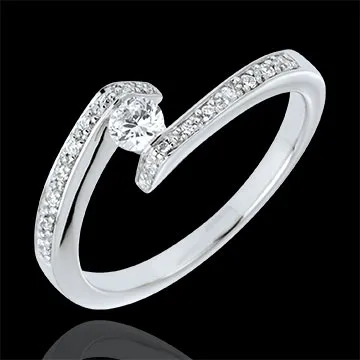 Anillo Solitario acompañado Promesa - oro blanco 9 quilates y diamante