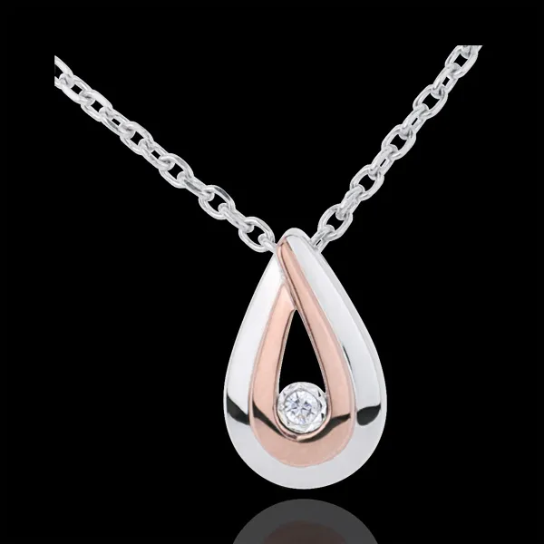 Collana Gocce di rugiada - Oro bianco e Oro rosa - 9 carati - Diamante 
