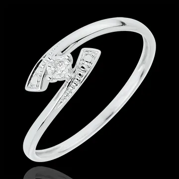 Anello Solitario Nido Prezioso - Dimmi di sì - Oro bianco - 18 carati