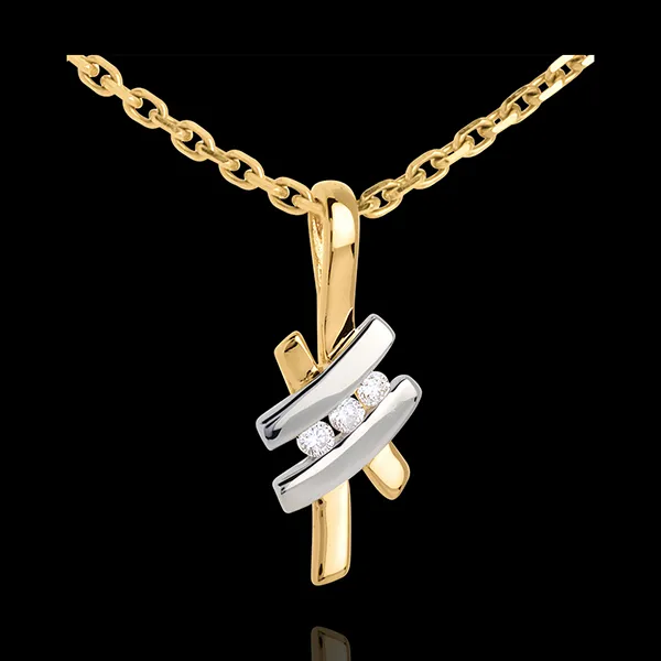 Ciondolo Nido Prezioso - Sinogramma Trilogia - Oro giallo e Oro bianco - 18 carati - 3 Diamanti
