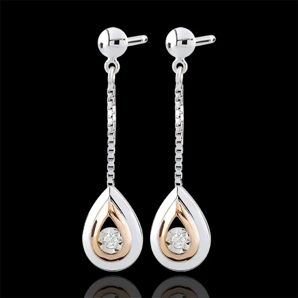Orecchini pendenti - Lacrime di Antilope - Oro rosa e Oro bianco - 9 carati - 2 Diamanti 