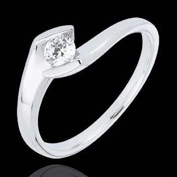 Anello solitario Nido Prezioso - Sera d' estate - Oro bianco - 9 carati - Diamante - 0.22 carati