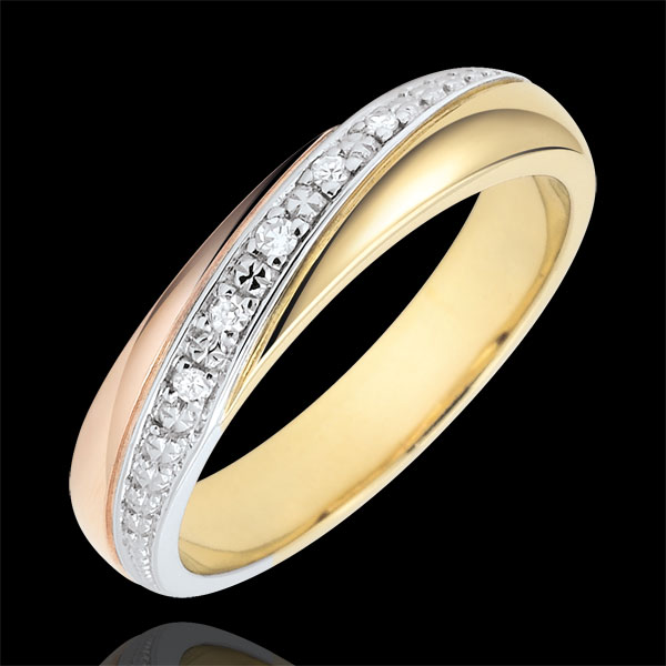 Obrączka Saturn - Trzy diamenty - trzy rodzaje złota i diamenty - trzy rodzaje złota 18-karatowego