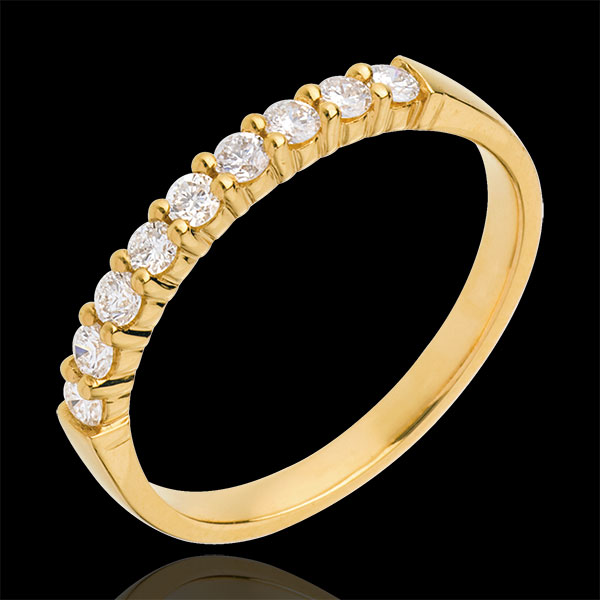 Obrączka z żółtego złota 18-karatowego w połowie wysadzana diamentami - krapy - 0,3 karata - 9 diamentów