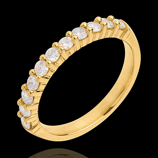Obrączka z żółtego złota 18-karatowego w połowie wysadzana diamentami - krapy - 0,5 karata - 11 diamentów
