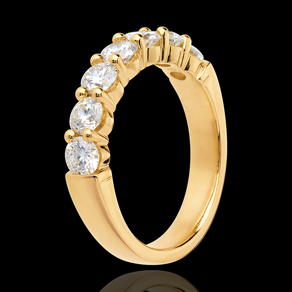 Obrączka z żółtego złota 18-karatowego w połowie wysadzana diamentami - krapy - 1,2 karata - 7 diamentów