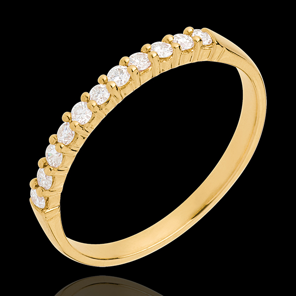 Obrączka z żółtego złota 18-karatowego w połowie wysadzana diamentami - krapy - 11 diamentów