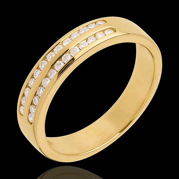 Obrączka z żółtego złota 18-karatowego w połowie wysadzana diamentami - oprawa kanałowa w 2 rzędach - 0,21 karata - 26 diamentów