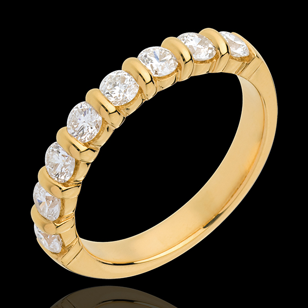 Obrączka z żółtego złota 18-karatowego w połowie wysadzana diamentami - oprawa sztabkowa - 0,75 karata - 8 diamentów