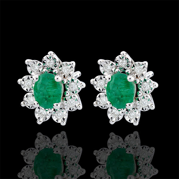 Ohrringe Eternel Edelweiss - Marguerite Illusion – Smaragd und Diamanten - 9 Karat Weißgold