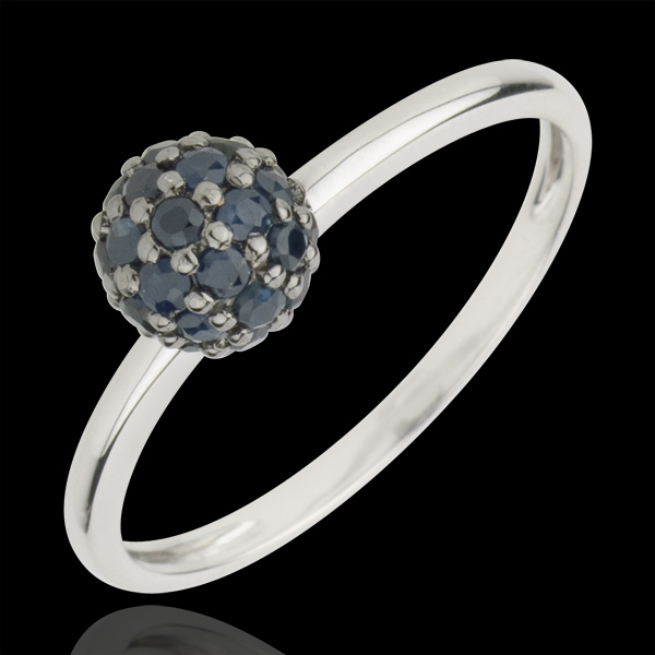 Bague Oiseau de Paradis - boule - or blanc 9 carats et saphir bleu