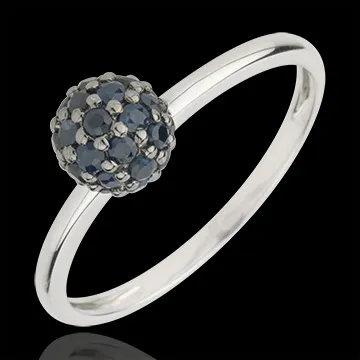 Bague Oiseau de Paradis - boule - or blanc 9 carats et saphir bleu