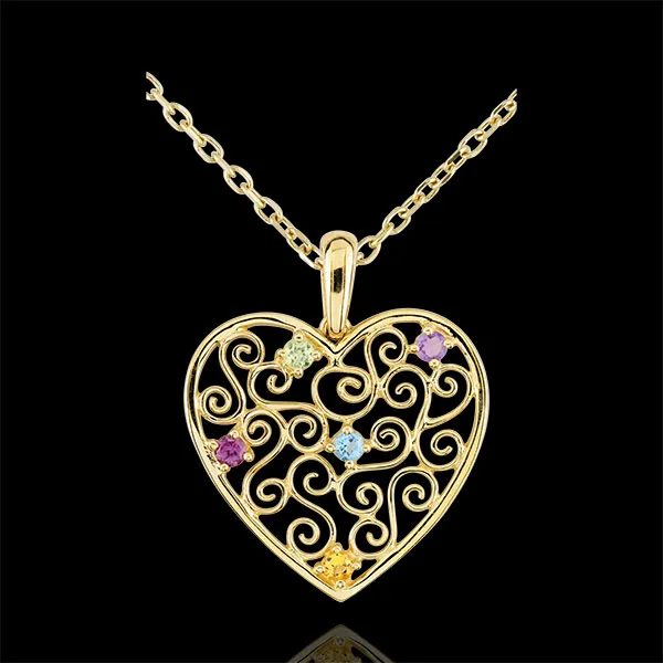 Pendentif Coeur Dentelle - or jaune 9 carats