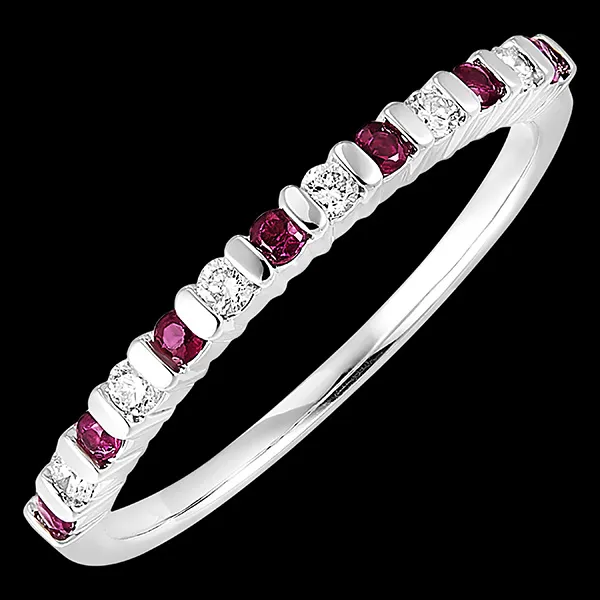 Alliance Oiseau de Paradis - rubis et diamants - or blanc 9 carats