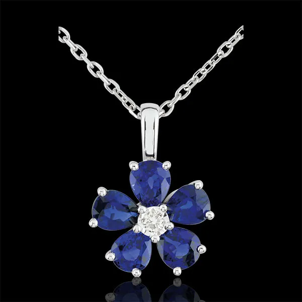 Pendentif Maria Flora - saphirs - or blanc 9 carats