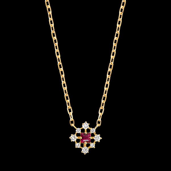 Collier Rubisca – Or jaune 9 carats, rubis et diamants synthétiques