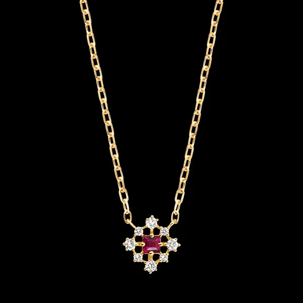 Collier Rubisca – Or jaune 9 carats, rubis et diamants synthétiques