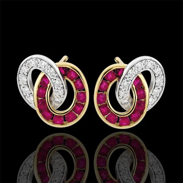 Boucles d'oreilles Duorama - rubis et diamants - or blanc et or jaune 9 carats