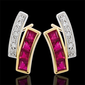 Boucles d'oreilles Kiona - rubis et diamants - or blanc et or jaune 9 carats