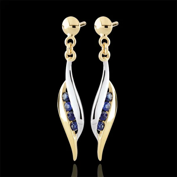 Boucles d'oreilles Daniella - saphirs - or blanc et or jaune 9 carats