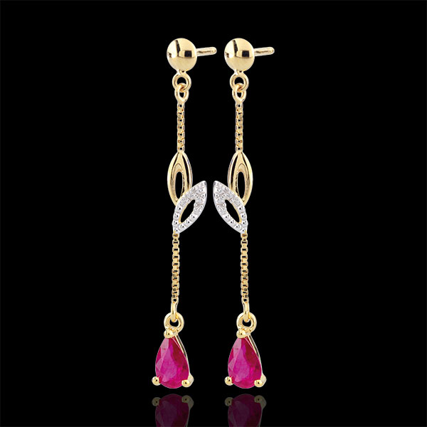 Boucles d'oreilles Evina - or blanc et or jaune 9 carats et rubis