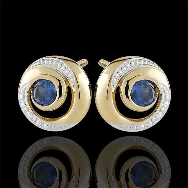 Boucles d'oreilles Tourbillon infini - saphirs - or blanc et or jaune 9 carats