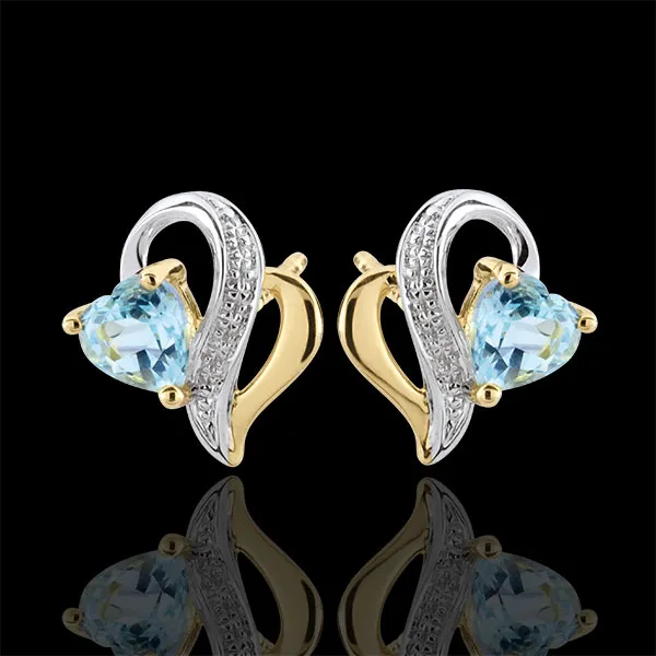 Boucles d'oreilles Ouaki - topaze bleue - or blanc et or jaune 9 carats