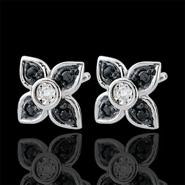 Boucles d'oreilles Clair Obscur - Lys noir - diamants noirs - or blanc 9 carats