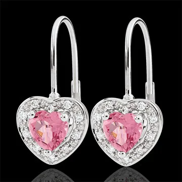 Boucles d'oreilles Coeur Enchantement - tourmaline rose - or blanc 18 carats
