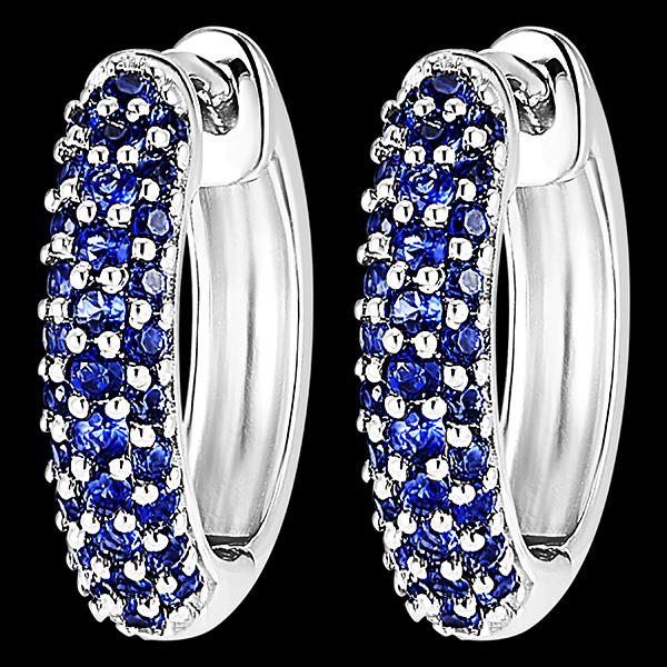 Boucles d'Oreilles Oiseau de Paradis - Créoles saphirs - or blanc 9 carats
