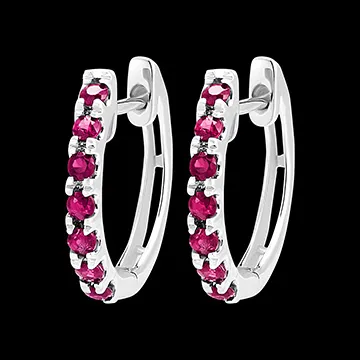 Créoles Oiseau de Paradis - semi pavées - or blanc 18 carats et rubis