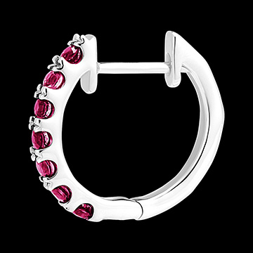 Créoles Oiseau de Paradis - semi pavées - or blanc 18 carats et rubis