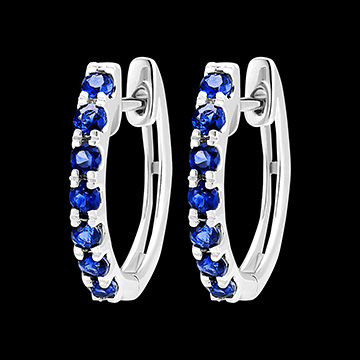 Créoles Oiseau de Paradis - semi pavées - or blanc 9 carats et saphirs