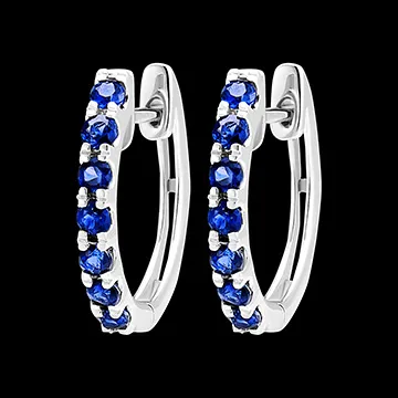 Créoles Oiseau de Paradis - semi pavées - or blanc 18 carats et saphirs