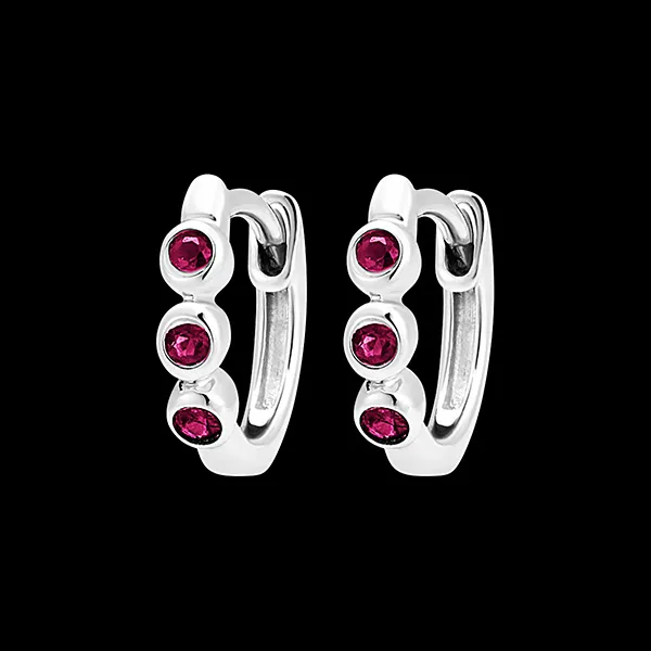 Créoles Oiseau de Paradis - Trio Rubis - or blanc 9 carats et rubis