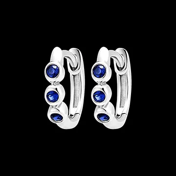 Créoles Oiseau de Paradis - Trio Saphir - or blanc 9 carats et saphirs