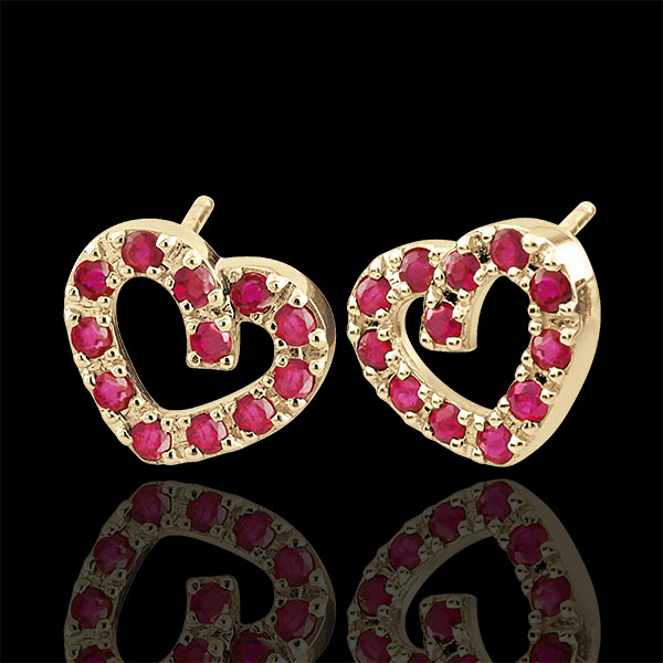 Boucles d'oreilles Coeur en fête - Rubis - or jaune 9 carats