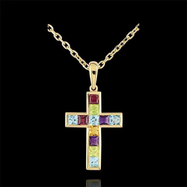 Pendentif Croix Couleur - or jaune 9 carats