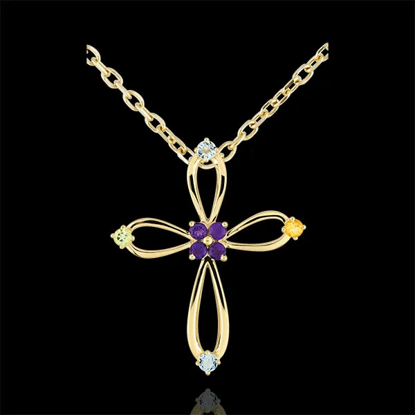 Pendentif Croix Byzance arrondie - or jaune 9 carats