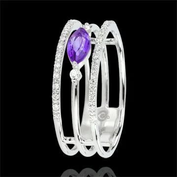 Bague Regard d'Orient - grand modèle - améthyste et diamants - or blanc 9 carats